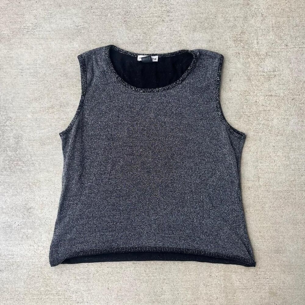Notations Black‎ Silver Sparkly Tank Size XL High Neck Reflective Top